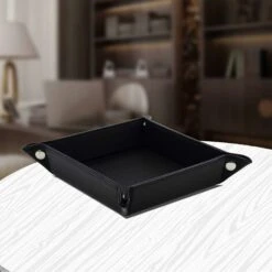 Tasche Portachiavi In Pelle Tasche Valet In Pelle Per Scatola Di Immagazzinaggio Classica Vassoio Portaoggetti Per Chiavi Coin Key Phone Contenitore Per Comodino, Nero -Armonia Decor 94284590 5