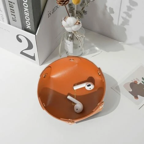 Vassoio Rotondo In Pelle, Vassoio Portaoggetti In Pelle Da 2 Pezzi, Vassoio Ordinato In Ecopelle, Vassoio Portamonete, Per Chiavi, Orologi, Forniture Per Ufficio, Gioielli (17,56cm Verde Scuro + Aranc 5 Vassoio Rotondo In Pelle, Vassoio Portaoggetti In Pelle Da 2 Pezzi, Vassoio Ordinato In Ecopelle, Vassoio Portamonete, Per Chiavi, Orologi, Forniture Per Ufficio, Gioielli (17,56cm Verde Scuro + Aranc - immagine 3