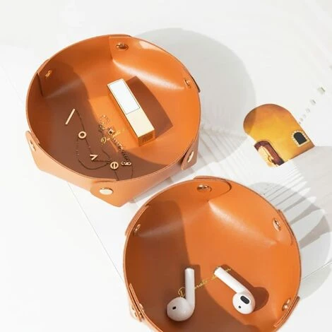 Vassoio Rotondo In Pelle, Vassoio Portaoggetti In Pelle Da 2 Pezzi, Vassoio Ordinato In Ecopelle, Vassoio Portamonete, Per Chiavi, Orologi, Forniture Per Ufficio, Gioielli (17,56cm Verde Scuro + Aranc 7 Vassoio Rotondo In Pelle, Vassoio Portaoggetti In Pelle Da 2 Pezzi, Vassoio Ordinato In Ecopelle, Vassoio Portamonete, Per Chiavi, Orologi, Forniture Per Ufficio, Gioielli (17,56cm Verde Scuro + Aranc - immagine 5