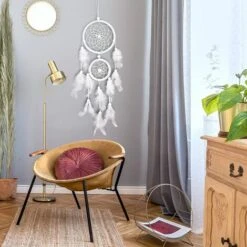 Piuma Acchiappasogni, Grande Acchiappasogni Con 2 Cerchi Per Camera Da Letto Decorazione Domestica Appeso A Parete Mobile Decorativo Ragazze Regalo Per Bambini (Bianco) -Armonia Decor 94293105 2