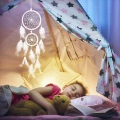 Piuma Acchiappasogni, Grande Acchiappasogni Con 2 Cerchi Per Camera Da Letto Decorazione Domestica Appeso A Parete Mobile Decorativo Ragazze Regalo Per Bambini (Bianco) -Armonia Decor 94293105 3