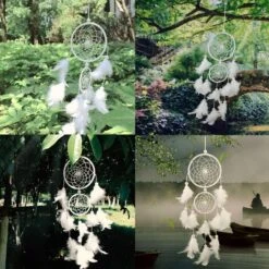 Piuma Acchiappasogni, Grande Acchiappasogni Con 2 Cerchi Per Camera Da Letto Decorazione Domestica Appeso A Parete Mobile Decorativo Ragazze Regalo Per Bambini (Bianco) -Armonia Decor 94293105 4