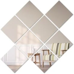 Heilmetz Healer Specchio Piastrelle Autoadesive Fai Da Te Specchio Adesivo Da Parete 15x15cm Decorazione Murale Per Soggiorno Bagno Camera Da Letto 8 Pezzi