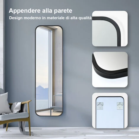 Heilmetz Specchio Verticale Con Cornice In Metallo Nero 120x37cm Specchio Da Parete Specchio Integrale Inclinabile E Da Parete Per Soggiorno Camera Da Letto Bagno Guardaroba 5 Heilmetz Specchio Verticale Con Cornice In Metallo Nero 120x37cm Specchio Da Parete Specchio Integrale Inclinabile E Da Parete Per Soggiorno Camera Da Letto Bagno Guardaroba - immagine 3