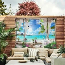 200x150 Cm Trionfo Arazzo Turchese Oceano Appeso A Parete Spiaggia Arazzi Paesaggio Isola Tropicale Da Balcone Arazzi Decorazione Parete Per Casa Soggiorno Camera Da Letto Dormitorio -Armonia Decor 95219548 3