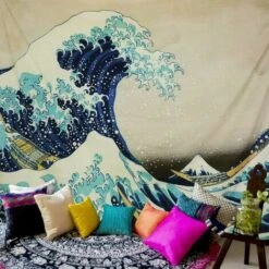 Indian Dremisland Tapestry Wall Hanging Arazzi The Great Wave Off Kanagawa Mandala Tapestry Con Art Nature Decorazioni Per La Casa -Armonia Decor 95219568 3