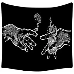 Arazzo Con Mani Floreali Bianche E Nere, Psichedelico Trippy Hippie Boho Novità Da Appendere Alla Parete, Tessuto Stampato, Decorazione Artistica Per Camera Da Letto, Soggiorno, Dormitorio Universitar -Armonia Decor 95220739 5