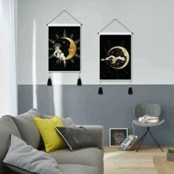 Pezzi Arazzo Lunare, T-Audace Arazzo Psichedelico Fasi Lunari Stella A Forma Di Luna Arazzi Per Soggiorno Camera Da Letto 35x50cm (Nero) -Armonia Decor 95220795 5