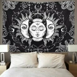 Arazzo Tarocchi Sole E Luna Psichedelico Nero Celestiale Arazzo Arazzi Hippie Bohemian Indian Mandala (Sole E Luna, 150cmx200cm)