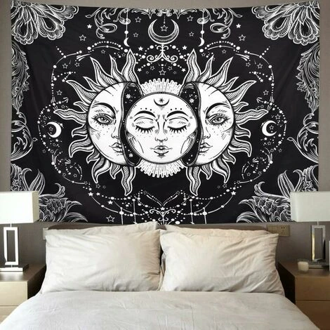 Arazzo Tarocchi Sole E Luna Psichedelico Nero Celestiale Arazzo Arazzi Hippie Bohemian Indian Mandala (Sole E Luna, 150cmx200cm) 3 Arazzo Tarocchi Sole E Luna Psichedelico Nero Celestiale Arazzo Arazzi Hippie Bohemian Indian Mandala (Sole E Luna, 150cmx200cm)