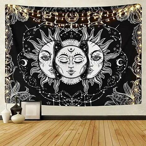 Arazzo Tarocchi Sole E Luna Psichedelico Nero Celestiale Arazzo Arazzi Hippie Bohemian Indian Mandala (Sole E Luna, 150cmx200cm) 4 Arazzo Tarocchi Sole E Luna Psichedelico Nero Celestiale Arazzo Arazzi Hippie Bohemian Indian Mandala (Sole E Luna, 150cmx200cm) - immagine 2
