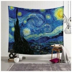 Van Gogh, Arazzo Trionfo Da Appendere Alla Parete, Notte Stellata, Pittura A Olio, Astratto, Cielo Blu, Luna, Decorazione Per Casa, Camera Da Letto, Soggiorno, Dormitorio Universitario (150 Cm X 200 C