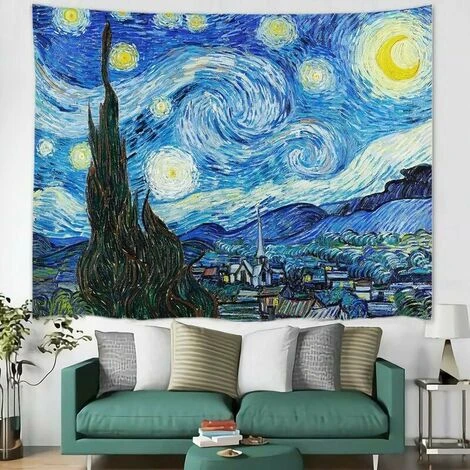 Van Gogh, Arazzo Trionfo Da Appendere Alla Parete, Notte Stellata, Pittura A Olio, Astratto, Cielo Blu, Luna, Decorazione Per Casa, Camera Da Letto, Soggiorno, Dormitorio Universitario (150 Cm X 200 C 4 Van Gogh, Arazzo Trionfo Da Appendere Alla Parete, Notte Stellata, Pittura A Olio, Astratto, Cielo Blu, Luna, Decorazione Per Casa, Camera Da Letto, Soggiorno, Dormitorio Universitario (150 Cm X 200 C - immagine 2