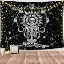 Dremisland Arazzo Teschio Meditazione Arazzi Scheletro Luna Appeso A Parete Cielo Stellato Bianco E Nero Arazzo Per Soggiorno Camera Da Letto (Teschio, 150x200cm) -Armonia Decor 95222350 2