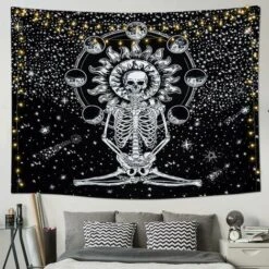Dremisland Arazzo Teschio Meditazione Arazzi Scheletro Luna Appeso A Parete Cielo Stellato Bianco E Nero Arazzo Per Soggiorno Camera Da Letto (Teschio, 150x200cm) -Armonia Decor 95222350 3