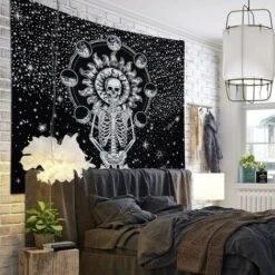 Dremisland Arazzo Teschio Meditazione Arazzi Scheletro Luna Appeso A Parete Cielo Stellato Bianco E Nero Arazzo Per Soggiorno Camera Da Letto (Teschio, 150x200cm) -Armonia Decor 95222350 5