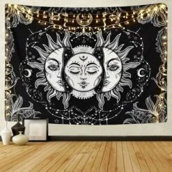 Arazzo Sole E Luna Tarocchi Arazzo Sole Ardente Celeste Arazzo Psichedelico Appeso A Parete Arazzi Neri Mandala Decorazione Murale Arazzo Mistico 150 200 Cm,T-Audace
