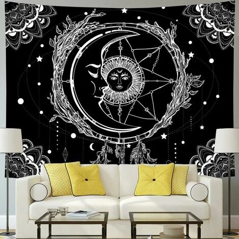 Arazzo Sole E Luna Arazzo Mandala Psichedelico Cielo Stellato Indiano Acchiappasogni Arazzo Da Parete Arazzo Per Soggiorno Camera Da Letto (Sole E Luna, 150x200 Cm) 4 Arazzo Sole E Luna Arazzo Mandala Psichedelico Cielo Stellato Indiano Acchiappasogni Arazzo Da Parete Arazzo Per Soggiorno Camera Da Letto (Sole E Luna, 150x200 Cm) - immagine 2