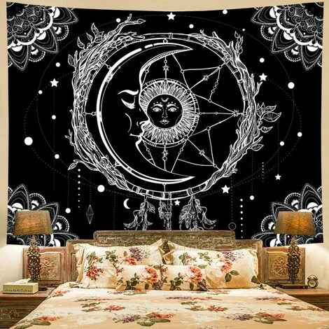 Arazzo Sole E Luna Arazzo Mandala Psichedelico Cielo Stellato Indiano Acchiappasogni Arazzo Da Parete Arazzo Per Soggiorno Camera Da Letto (Sole E Luna, 150x200 Cm) 5 Arazzo Sole E Luna Arazzo Mandala Psichedelico Cielo Stellato Indiano Acchiappasogni Arazzo Da Parete Arazzo Per Soggiorno Camera Da Letto (Sole E Luna, 150x200 Cm) - immagine 3