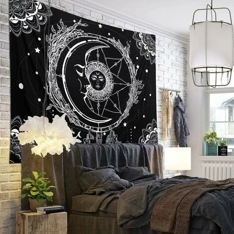 Arazzo Sole E Luna Arazzo Mandala Psichedelico Cielo Stellato Indiano Acchiappasogni Arazzo Da Parete Arazzo Per Soggiorno Camera Da Letto (Sole E Luna, 150x200 Cm) 6 Arazzo Sole E Luna Arazzo Mandala Psichedelico Cielo Stellato Indiano Acchiappasogni Arazzo Da Parete Arazzo Per Soggiorno Camera Da Letto (Sole E Luna, 150x200 Cm) - immagine 4
