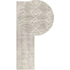 Tappeto Shaggy Boho 80 X 300 Cm Con Motivo Geometrico Beige Chiaro Kapan