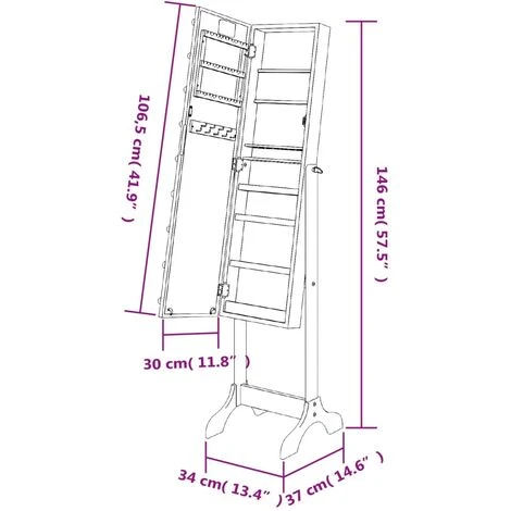 Specchio Autoportante Con LED Bianco 34x37x146 Cm VidaXL 5 Specchio Autoportante Con LED Bianco 34x37x146 Cm VidaXL - immagine 3