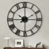 Numeri Romani Moderni Grandi Orologi Da Parete Orologio Da Parete Rotondo In Metallo Silenzioso Senza Ticchettio Per Soggiorno, Cucina, Camere Da Letto, Orologi Da Parete Vintage Da Giardino, Decor Ne