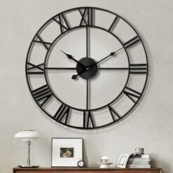 Numeri Romani Moderni Grandi Orologi Da Parete Orologio Da Parete Rotondo In Metallo Silenzioso Senza Ticchettio Per Soggiorno, Cucina, Camere Da Letto, Orologi Da Parete Vintage Da Giardino, Decor Ne