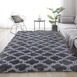 Tappeto Shaggy Per Soggiorno 160x230 Cm Grigio Con Motivo - Tappeto Per Comodino Tappeto A Pelo Lungo Tappeto Morbido Per Soggiorno Camera Da Letto Divano