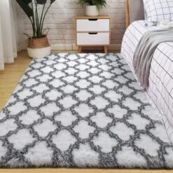 Tappeto Shaggy Per Soggiorno 160x230 Cm Bianco Con Motivo - Tappeto Da Comodino Tappeto A Pelo Lungo Tappeto Morbido Per Soggiorno Camera Da Letto Divano -Armonia Decor 95548440 4
