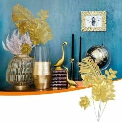 24 Pezzi Foglie Artificiali Oro 8 Tipi Foglie Di Palma Oro Piante Tropicali Foglie Di Palma Foglie Finte Per Matrimonio Compleanno Festa A Tema Casa Decorazioni Fai Da Te -Armonia Decor 95756154 5