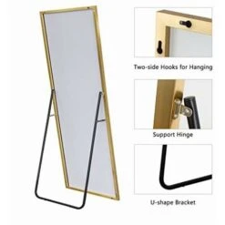 NeuType Specchio Da Terra Regolabile Con Cornice Rettangolare E Supporto 163 X 54cm Lunga Lega Di Alluminio Specchio Figura Intera Specchio Da Parete Lungo Per Soggiorno, Camera Da Letto Oro 9 NeuType Specchio Da Terra Regolabile Con Cornice Rettangolare E Supporto 163 X 54cm Lunga Lega Di Alluminio Specchio Figura Intera Specchio Da Parete Lungo Per Soggiorno, Camera Da Letto Oro -Armonia Decor 95813984 4