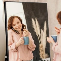 NeuType Specchio Da Terra Regolabile Con Cornice Rettangolare E Supporto 163 X 54cm Lunga Lega Di Alluminio Specchio Figura Intera Specchio Da Parete Lungo Per Soggiorno, Camera Da Letto Nero -Armonia Decor 95815421 3