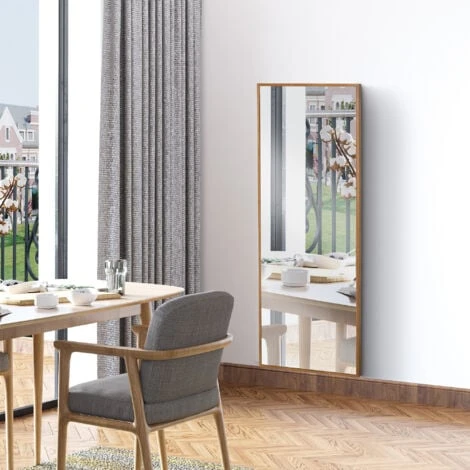 HOMCOM Specchio Da Parete E Da Appoggio In Legno Di Pino Con Ganci Inclusi, 45x125cm 4 HOMCOM Specchio Da Parete E Da Appoggio In Legno Di Pino Con Ganci Inclusi, 45x125cm - immagine 2