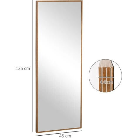 HOMCOM Specchio Da Parete E Da Appoggio In Legno Di Pino Con Ganci Inclusi, 45x125cm 5 HOMCOM Specchio Da Parete E Da Appoggio In Legno Di Pino Con Ganci Inclusi, 45x125cm - immagine 3