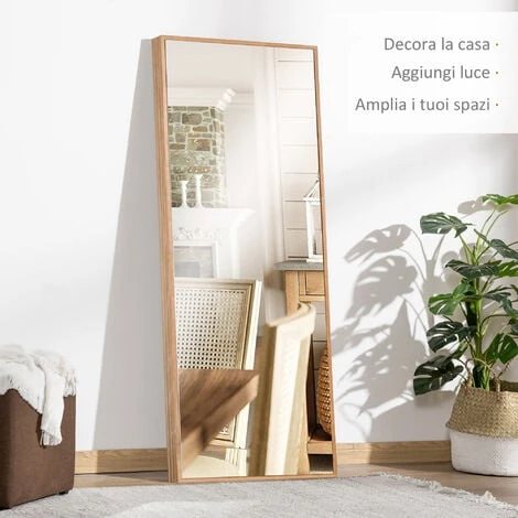 HOMCOM Specchio Da Parete E Da Appoggio In Legno Di Pino Con Ganci Inclusi, 45x125cm 6 HOMCOM Specchio Da Parete E Da Appoggio In Legno Di Pino Con Ganci Inclusi, 45x125cm - immagine 4
