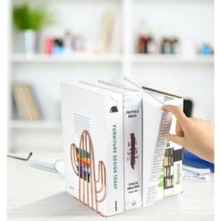 Fermalibri, Fermalibri Cactus E Fermalibri In Metallo, Divisori Decorativi Antiscivolo Per Libri Per Bambini, Ufficio, Scuola, Soggiorno, Libreria E Biblioteca (oro Rosa) -Armonia Decor 96192436 4