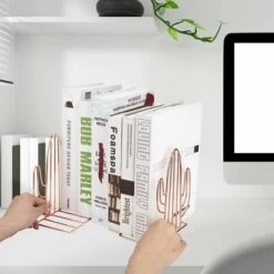 Fermalibri, Fermalibri Cactus E Fermalibri In Metallo, Divisori Decorativi Antiscivolo Per Libri Per Bambini, Ufficio, Scuola, Soggiorno, Libreria E Biblioteca (oro Rosa) -Armonia Decor 96192436 5