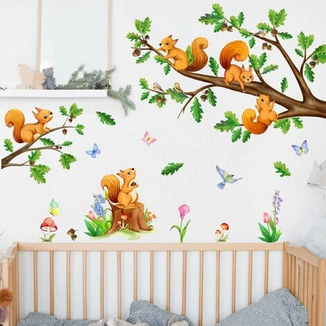 Adesivi Murali Animali Della Foresta Adesivi Murali Scoiattolo Per Bambini Ramo Di Un Albero Decorazioni Murali Baby Room Camera Dei Bambini Aula 4 Adesivi Murali Animali Della Foresta Adesivi Murali Scoiattolo Per Bambini Ramo Di Un Albero Decorazioni Murali Baby Room Camera Dei Bambini Aula - immagine 2