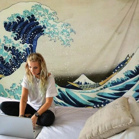 Arazzo Great Wave Off Kanagawa Nature Art Wall Hanging Home Decor Per Soggiorno Camera Da Letto Dormitorio Decorazione (Wave, 150x130cm) 6 Arazzo Great Wave Off Kanagawa Nature Art Wall Hanging Home Decor Per Soggiorno Camera Da Letto Dormitorio Decorazione (Wave, 150x130cm) - immagine 4