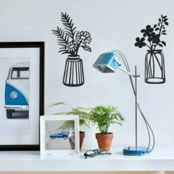 3 Pezzi Di Metallo Fiori Decorazione Della Parete Di Arte Del Muro In Metallo Nero Floreale Scultura In Metallo Per Patio Balcone Soggiorno Sala Da Pranzo Cucina Decorazioni -Armonia Decor 96497929 3