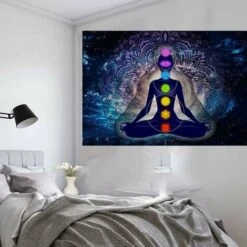 Arazzo Da Parete, Arazzo Con Statua Di Buddha Indiano 7 Chakra Mandala Appeso A Parete, Decorazione, Panno Stampa Rettangolare Per Soggiorno Camera Da Letto (95×73 Cm) -Armonia Decor 97076614 4