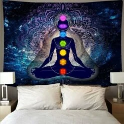 Arazzo Da Parete, Arazzo Con Statua Di Buddha Indiano 7 Chakra Mandala Appeso A Parete, Decorazione, Panno Stampa Rettangolare Per Soggiorno Camera Da Letto (95×73 Cm) -Armonia Decor 97076614 5
