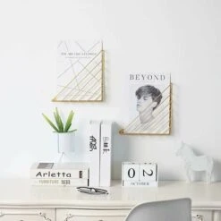 Portariviste Da Parete A Forma Geometrica Nordica - Portariviste - Portariviste In Metallo - Per Bagno, Ufficio E Ingresso - Ferro (d'oro) -Armonia Decor 97078229 4