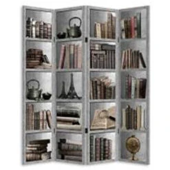 Paravento Separe 4 Pannelli Con Stampa Fronte Retro Libreria Divisorio 180x160cm -Armonia Decor 97144806 4