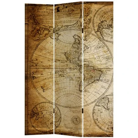 Paravento Separe 3 Pannelli Con Stampa Fronte Retro Mappamondo Antico Divisorio 4 Paravento Separe 3 Pannelli Con Stampa Fronte Retro Mappamondo Antico Divisorio - immagine 2