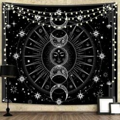 Arazzo Sun Moon Parete Del Sole Con Stelle Spazio Bianco E Nero Arazzo Psichedelico Da Parete Per Camera Da Letto, Soggiorno, Decorazione Della Parete Del Dormitorio Per La Casa (51,2 "L X 59,1" W/