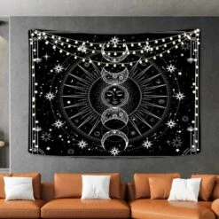 Arazzo Sun Moon Parete Del Sole Con Stelle Spazio Bianco E Nero Arazzo Psichedelico Da Parete Per Camera Da Letto, Soggiorno, Decorazione Della Parete Del Dormitorio Per La Casa (51,2 "L X 59,1" W/ -Armonia Decor 97678996 3