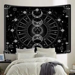 Arazzo Sun Moon Parete Del Sole Con Stelle Spazio Bianco E Nero Arazzo Psichedelico Da Parete Per Camera Da Letto, Soggiorno, Decorazione Della Parete Del Dormitorio Per La Casa (51,2 "L X 59,1" W/ -Armonia Decor 97678996 4
