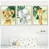 Set Di 3 Animali Safari Poster Giungla Giraffa Leone Elefante Palma Arte Da Parete 30x40 Bambini Neonato Ragazza Camera Decorazione Su Tela Regalo (senza Cornice)